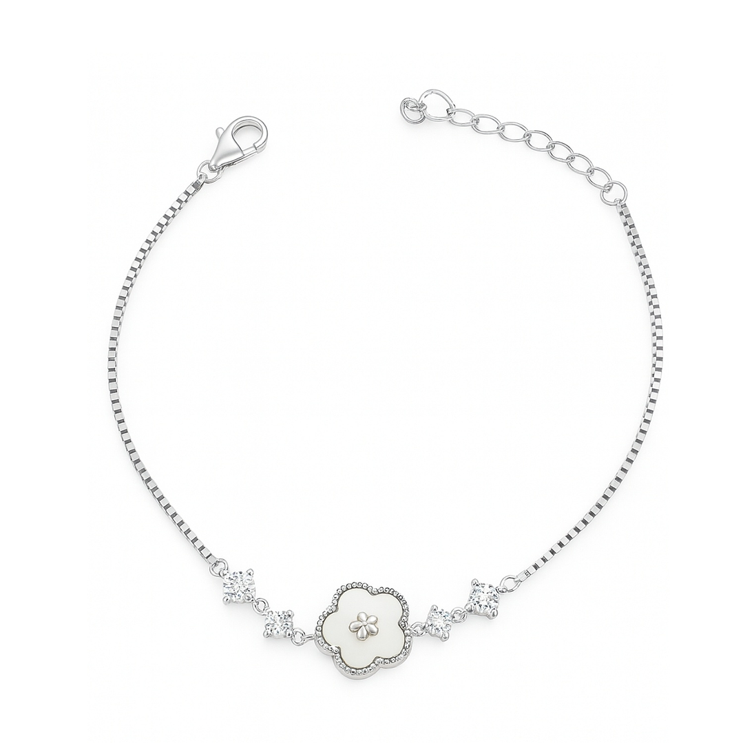 Pulsera de Plata Esterlina 925 Flor de Nácar con Circonita 1
