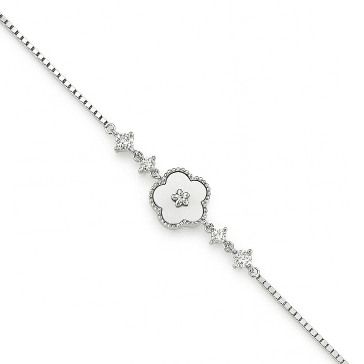 Pulsera de Plata Esterlina 925 Flor de Nácar con Circonita 2
