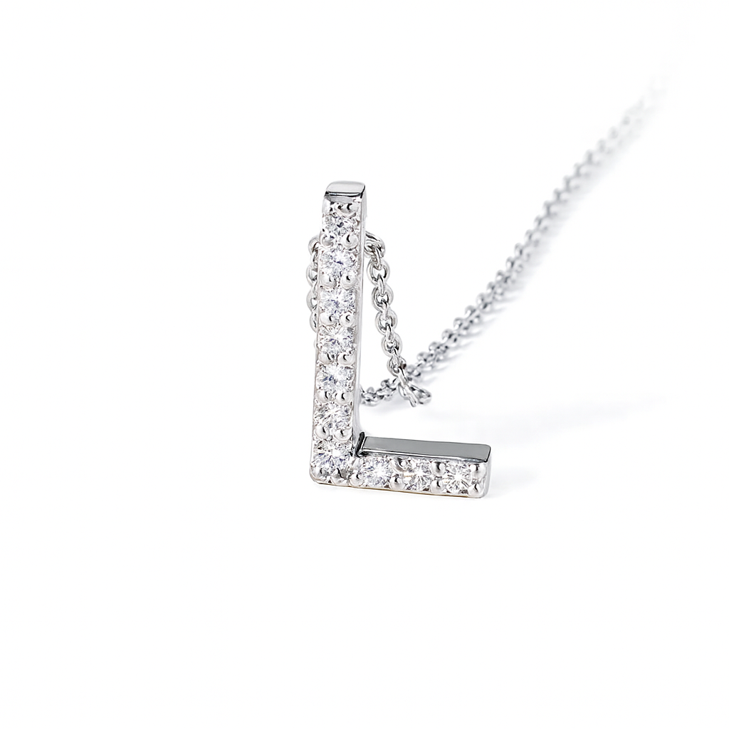 Collar Oro Blanco 18kt Letra L Diamante 6Pts | Danielle Costantini 2