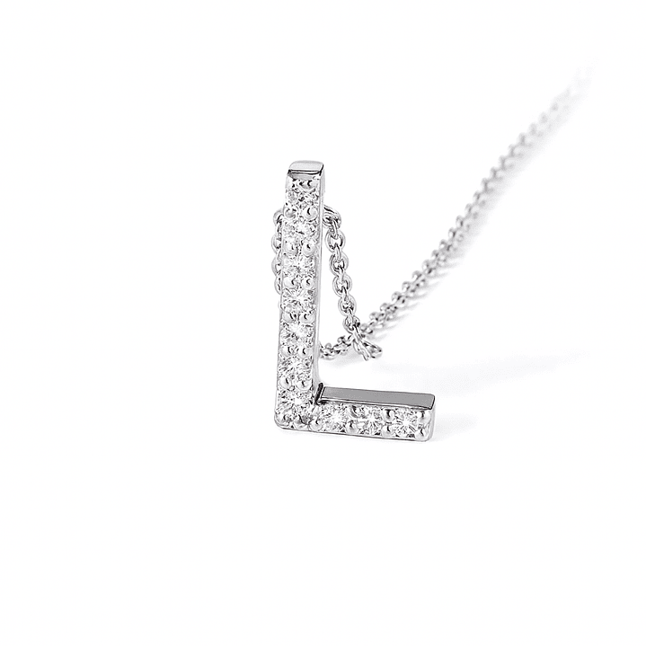 Collar Oro Blanco 18kt Letra L Diamante 6Pts | Danielle Costantini 2