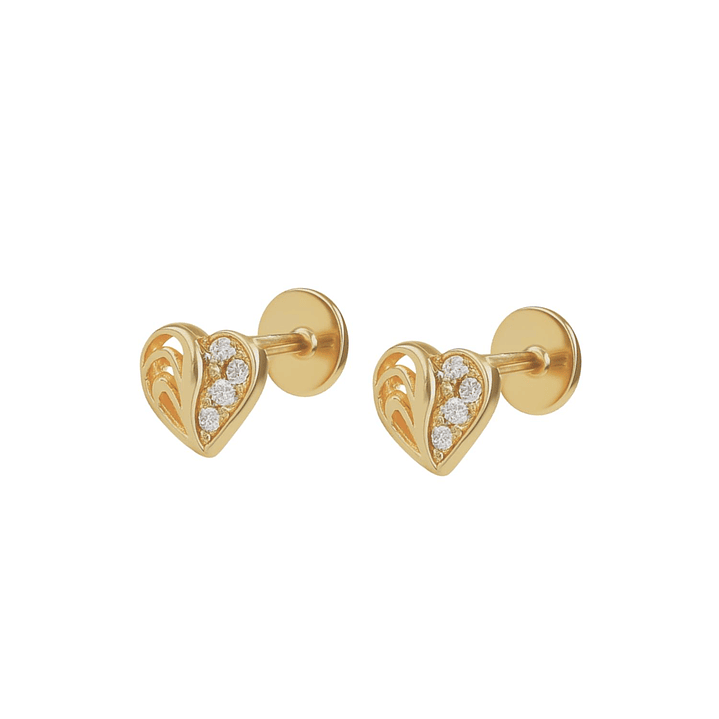 Aros de Oro 18kt Corazon Mitad con Circon 1