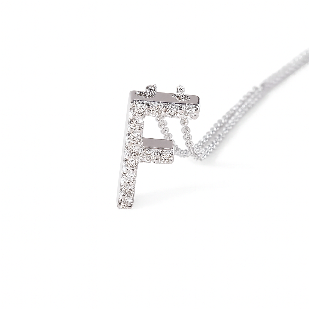 Collar Oro Blanco 18kt Diamantes Letra F 7Pts | Danielle Costantini 2
