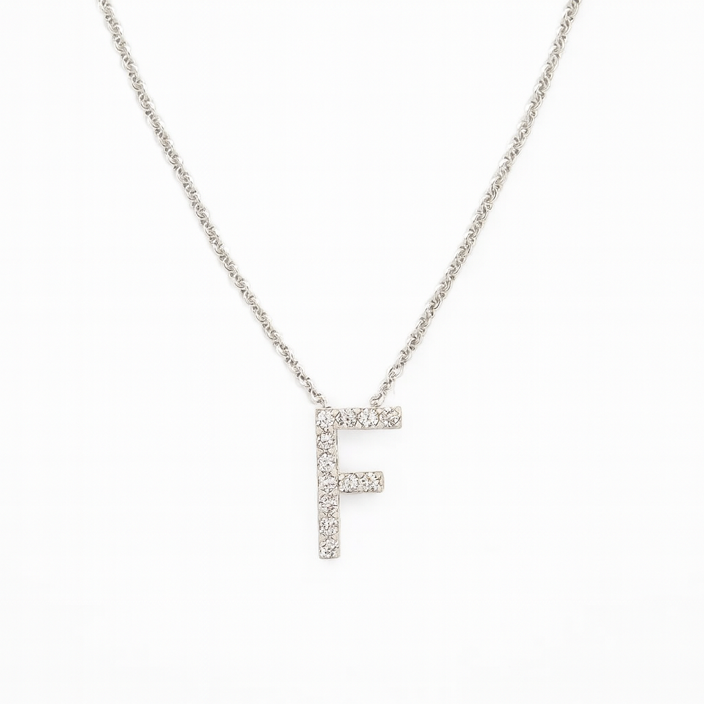 Collar Oro Blanco 18kt Diamantes Letra F 7Pts | Danielle Costantini 3