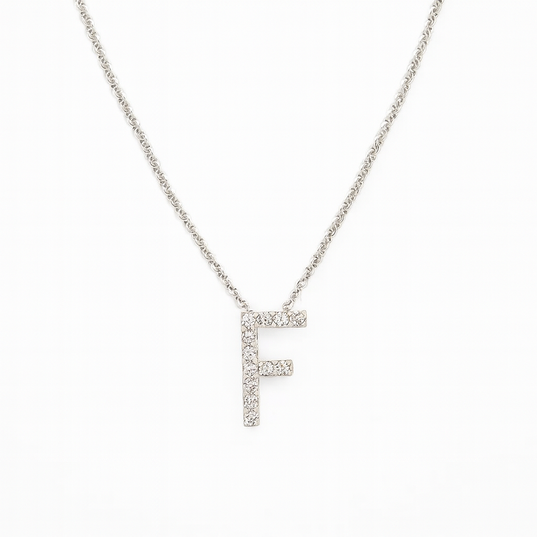 Collar Oro Blanco 18kt Diamantes Letra F 7Pts | Danielle Costantini 3
