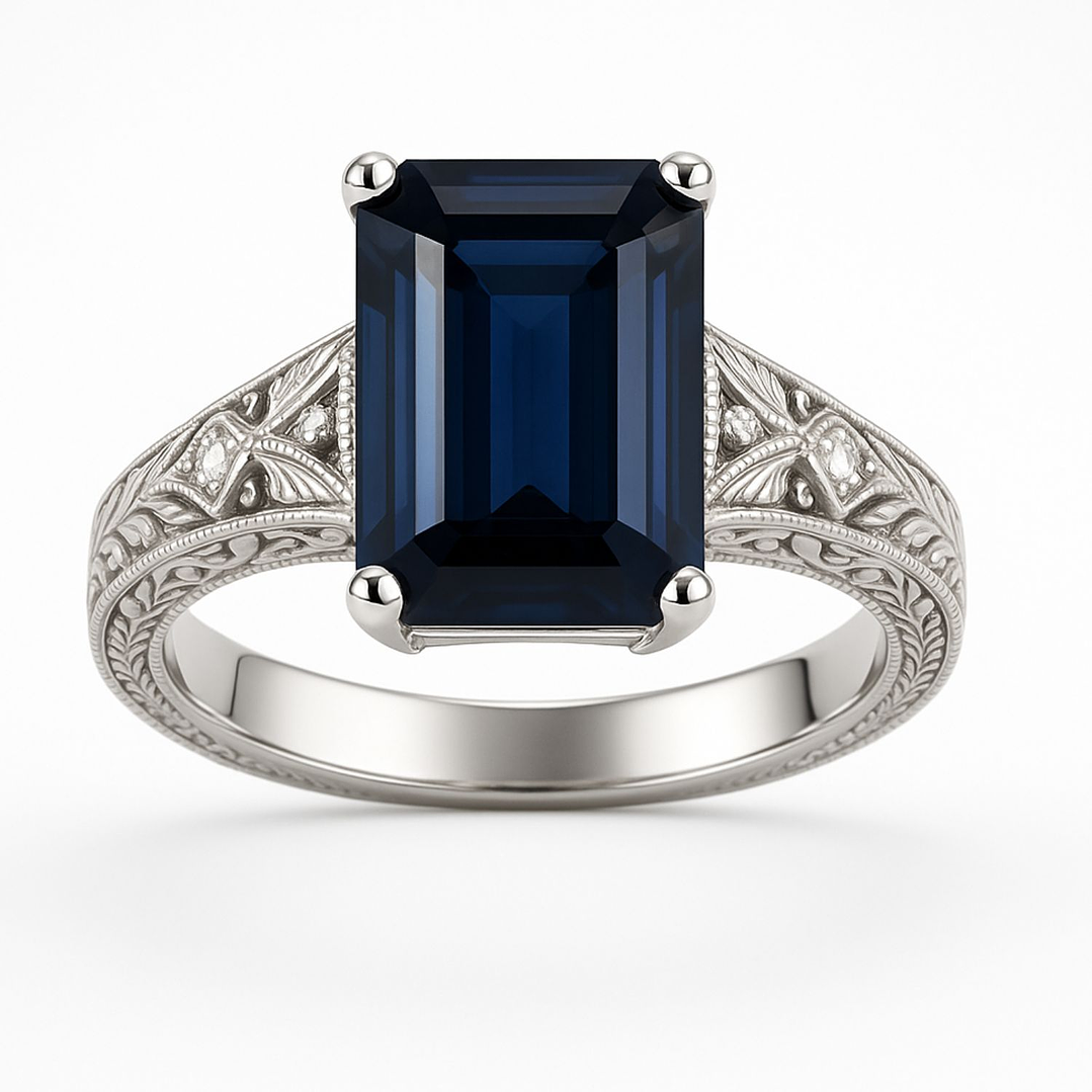 Anillo Oro Blanco 18kt Diamantes 6 Pts Mas Zafiro Natural 3