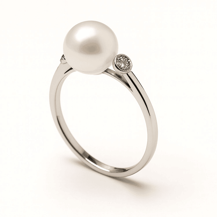 Anillo Oro Blanco 18kt Diamantes 6 Pts. Más Perla Cultivada 1