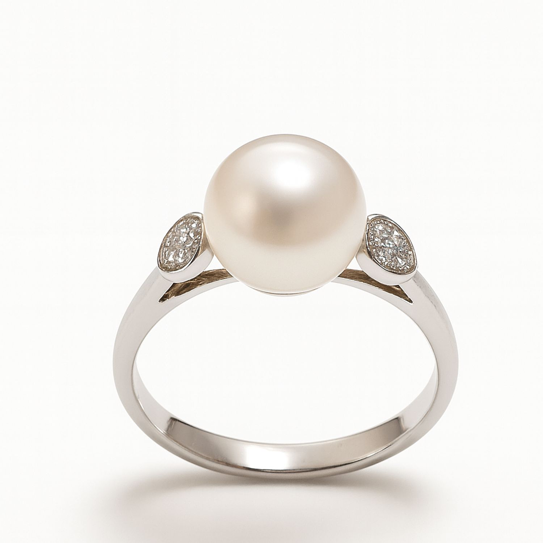 Anillo Oro Blanco 18kt Diamantes 6 Pts. Más Perla Cultivada 2