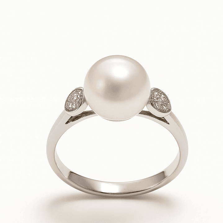 Anillo Oro Blanco 18kt Diamantes 6 Pts. Más Perla Cultivada 2