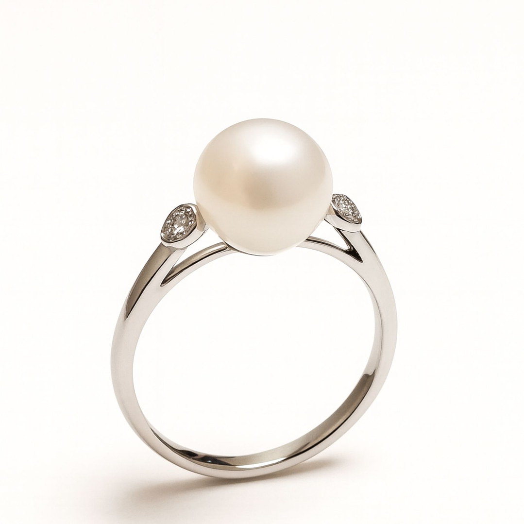 Anillo Oro Blanco 18kt Diamantes 6 Pts. Más Perla Cultivada 3