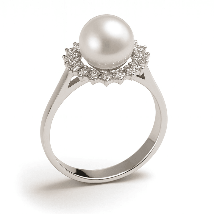 Anillo Oro Blanco 18kt Diamantes 20 Pts. Más Perla Cultivada 1