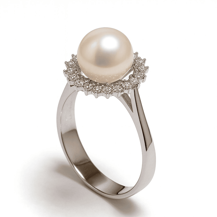 Anillo Oro Blanco 18kt Diamantes 20 Pts. Más Perla Cultivada 2