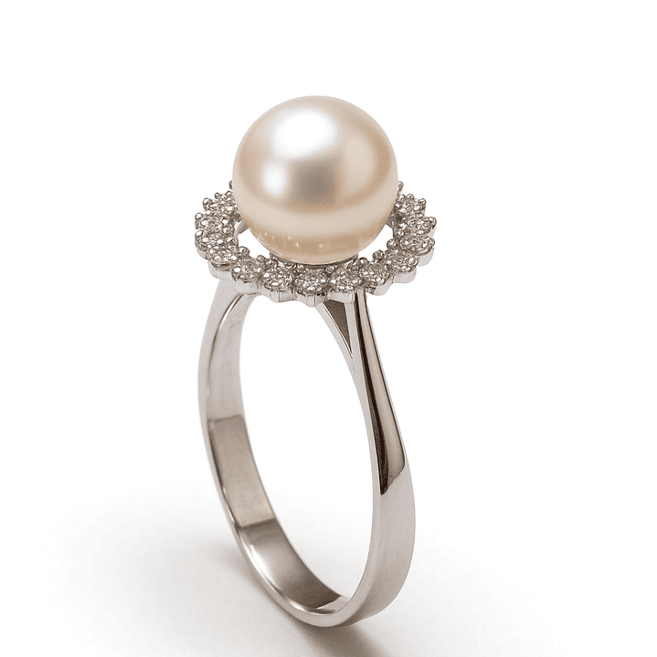 Anillo Oro Blanco 18kt Diamantes 20 Pts. Más Perla Cultivada 3