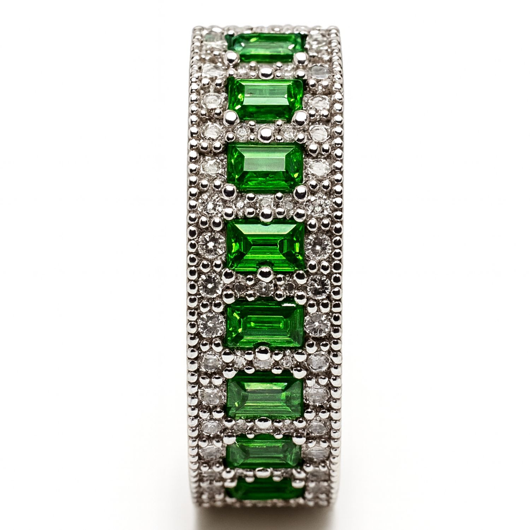 Anillo Oro Blanco 18kt Diamantes 46 Pts. Esmeraldas Natural 1