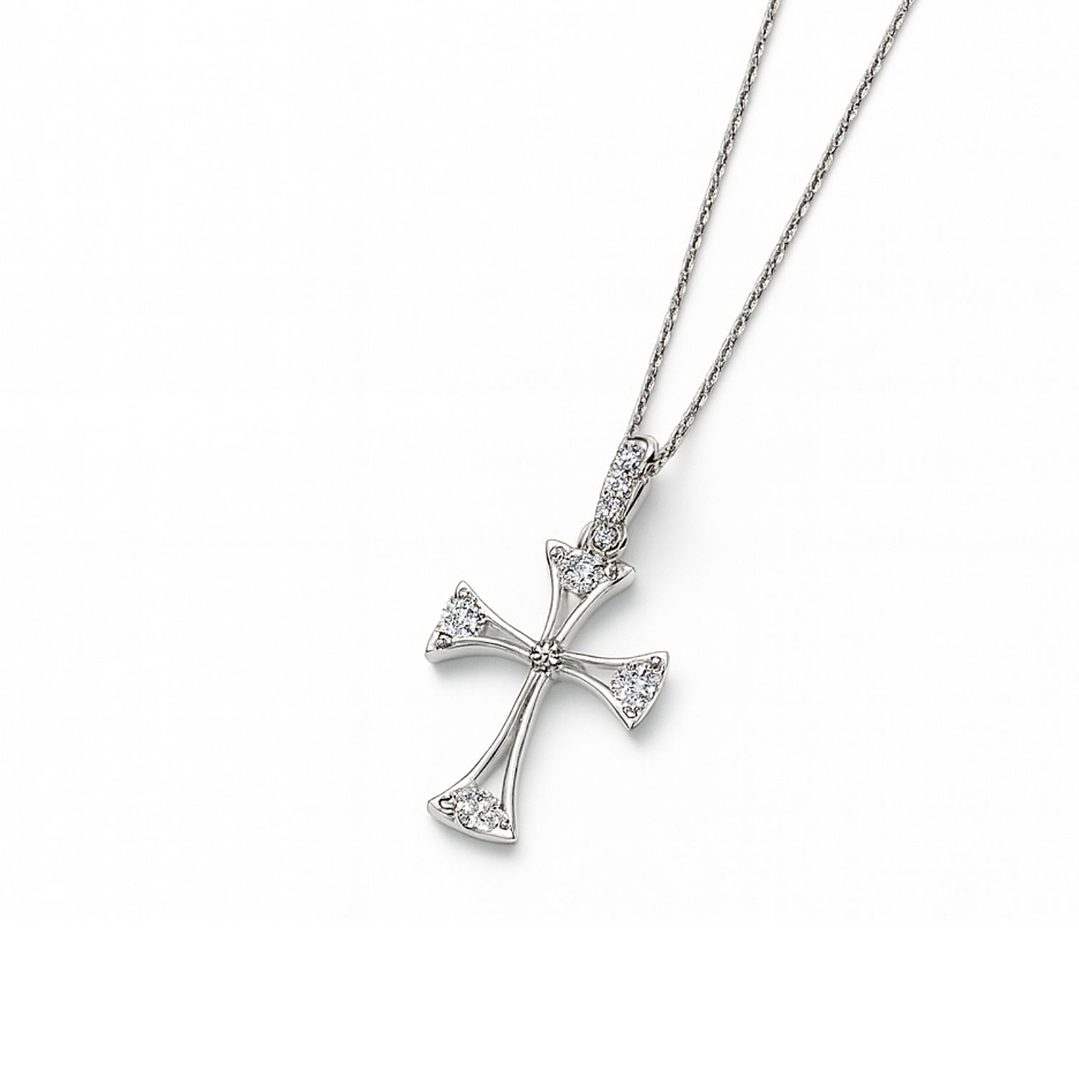 Collar de Oro Blanco 18kt Cruz Protectora con Diamante 10Pts 2