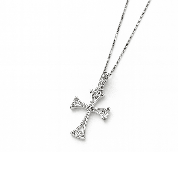 Collar de Oro Blanco 18kt Cruz Protectora con Diamante 10Pts 2