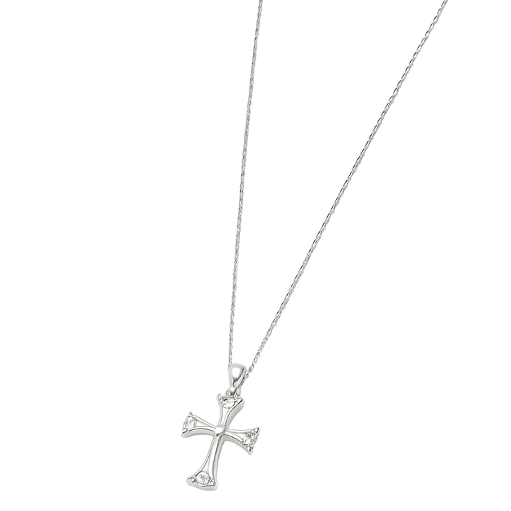 Collar de Oro Blanco 18kt Cruz Protectora con Diamante 10Pts 3