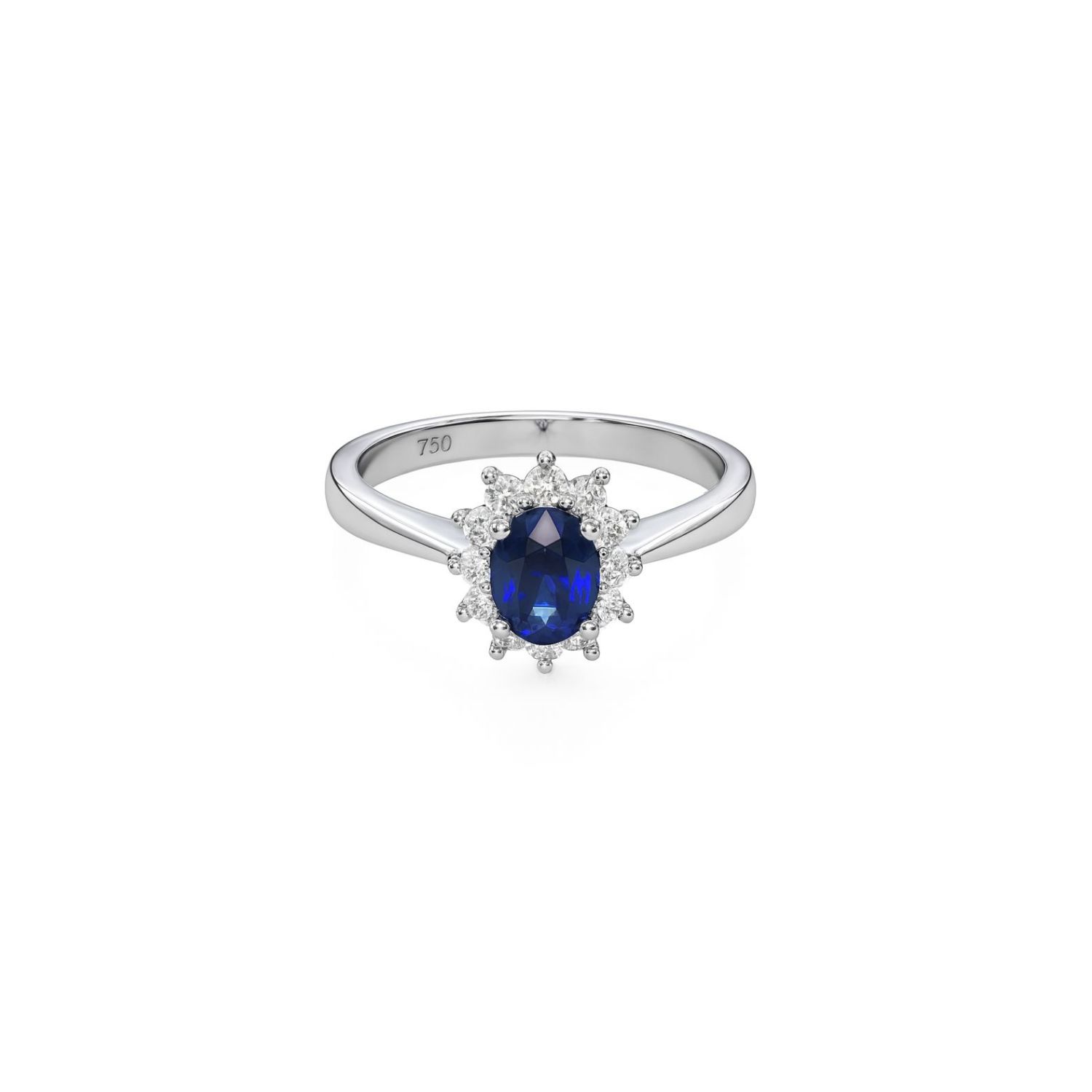 Anillo Oro Blanco 18kt Diamantes 14 Pts Zafiro Central 5MM 2