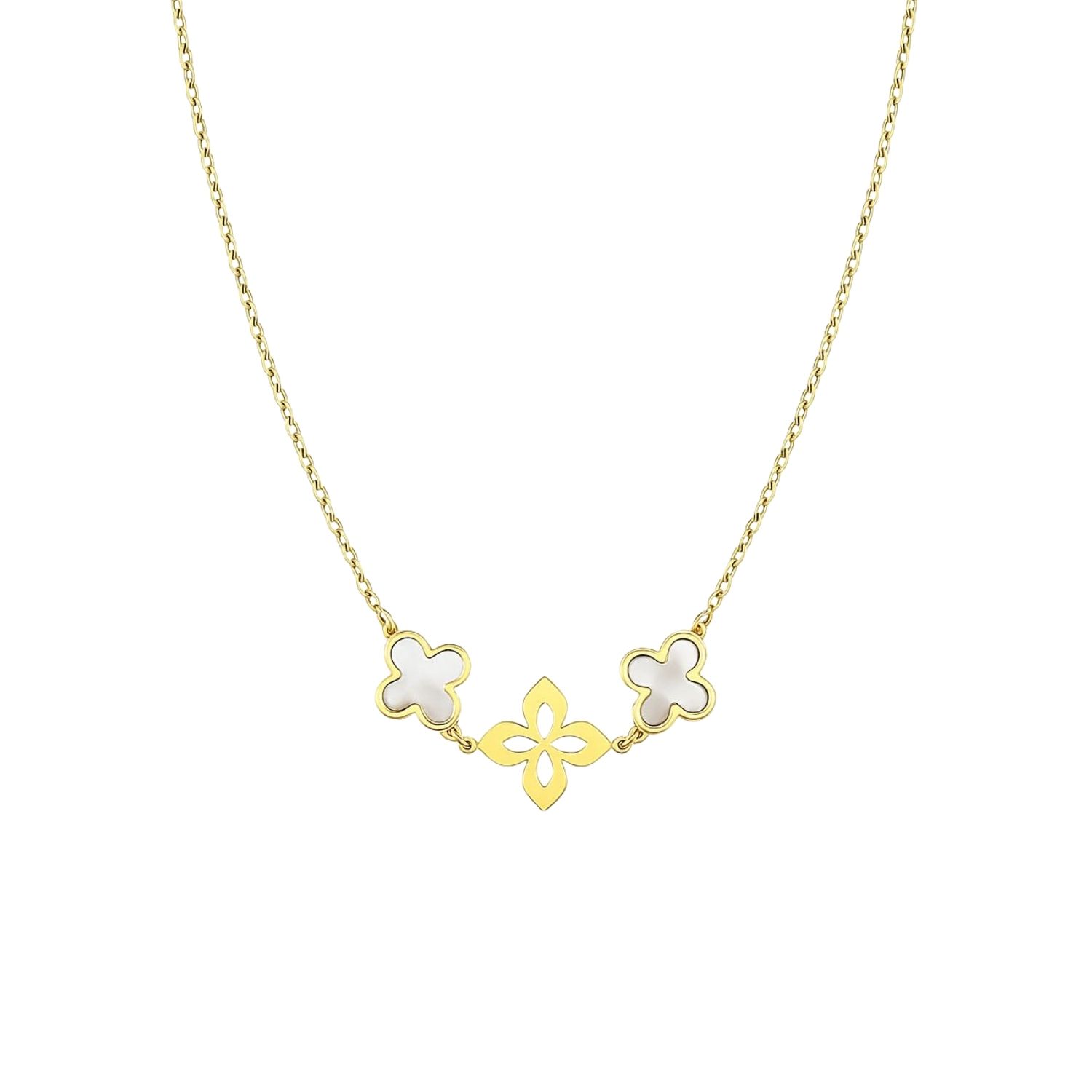 Collar Oro Amarillo 18kt Trébol Nacar 1