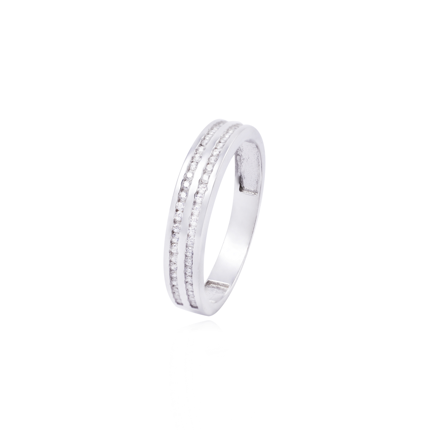 Anillo Compromiso de Oro Blanco 18kt Medio Cintillo Doble Riel Circonita 1