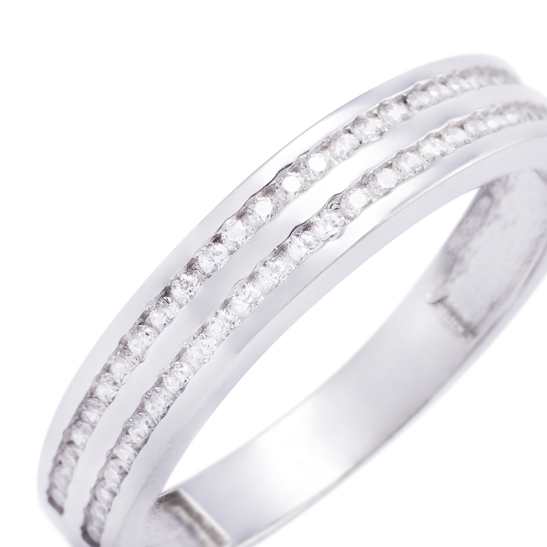 Anillo Compromiso de Oro Blanco 18kt Medio Cintillo Doble Riel Circonita 2