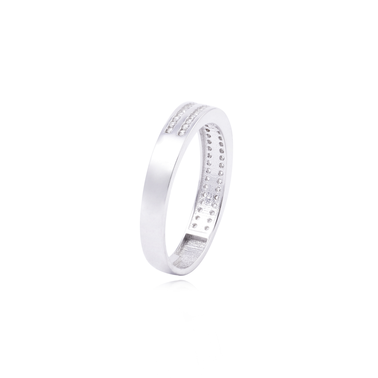 Anillo Compromiso de Oro Blanco 18kt Medio Cintillo Doble Riel Circonita 3