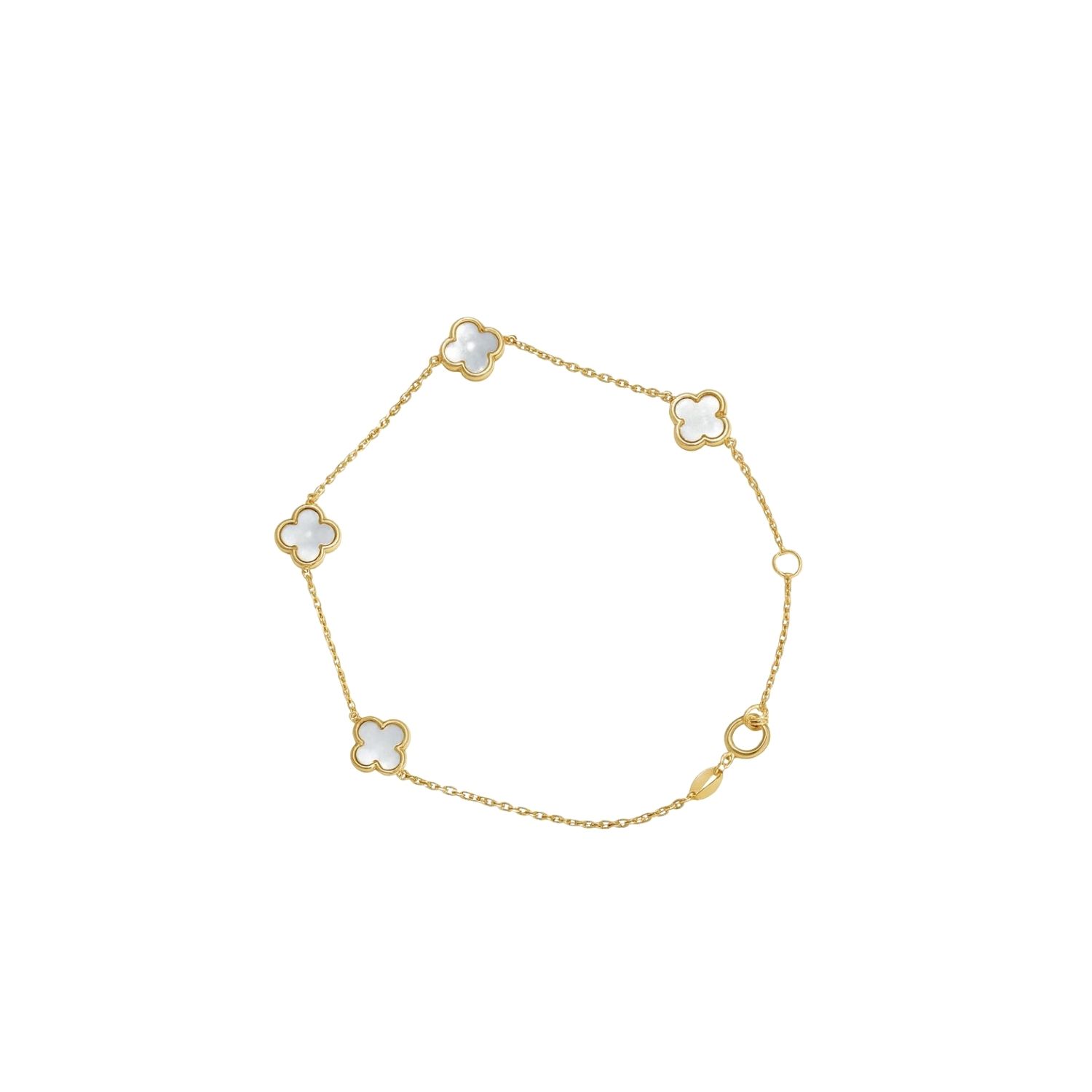 Pulsera Oro Amarillo 18kt Cinco Trébol Nacar 1