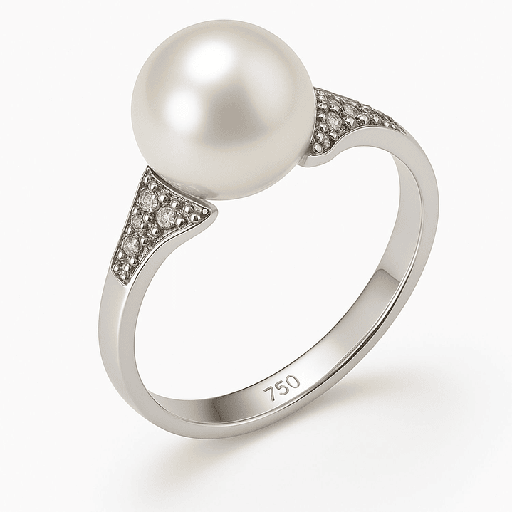 Anillo Oro Blanco 18kt Diamantes de 10Pts Más Perla Cultivada 1