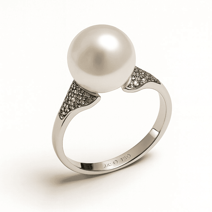 Anillo Oro Blanco 18kt Diamantes de 10Pts Más Perla Cultivada 2