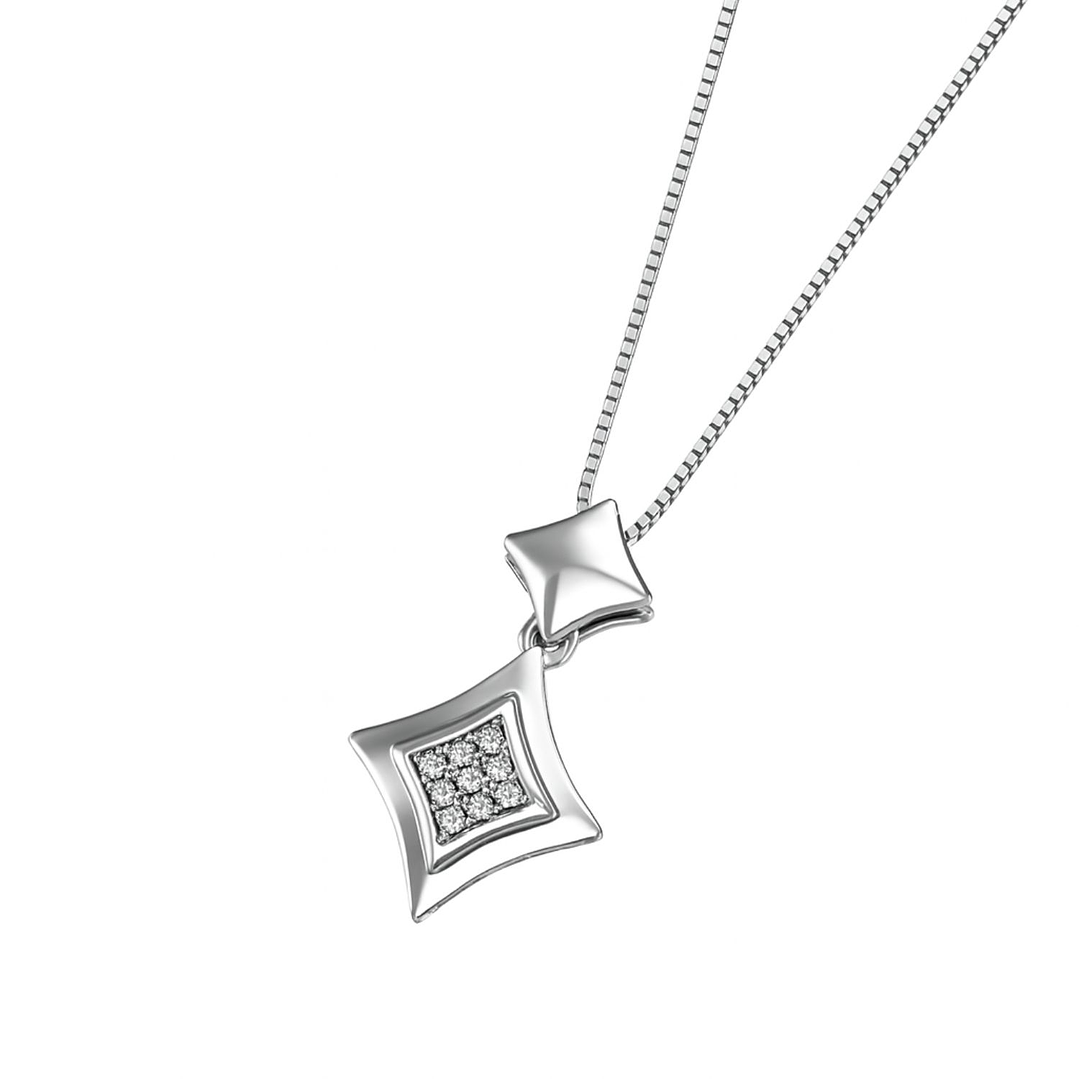 Collar Oro Blanco 18Kt Rombo Circonita 1