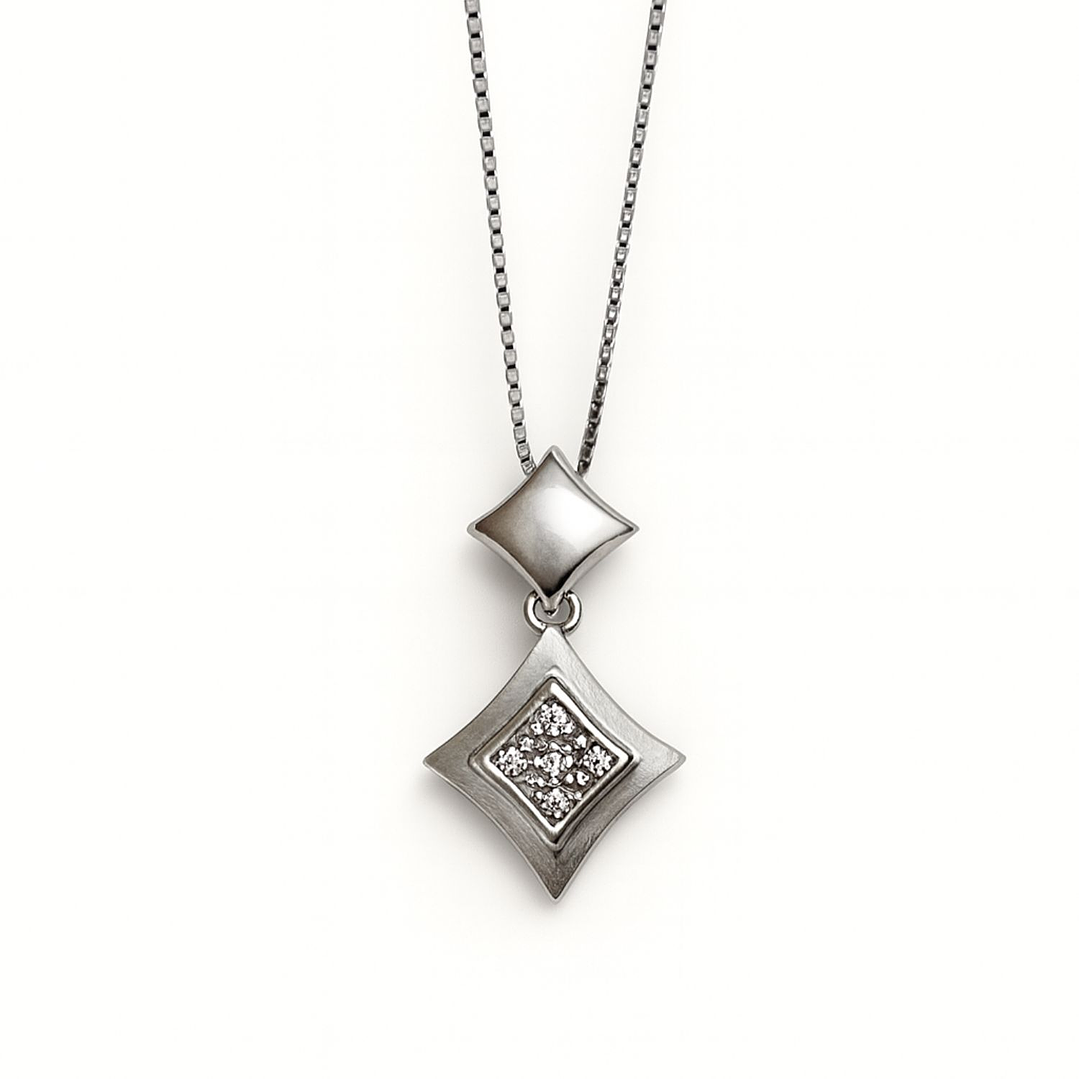 Collar Oro Blanco 18Kt Rombo Circonita 2