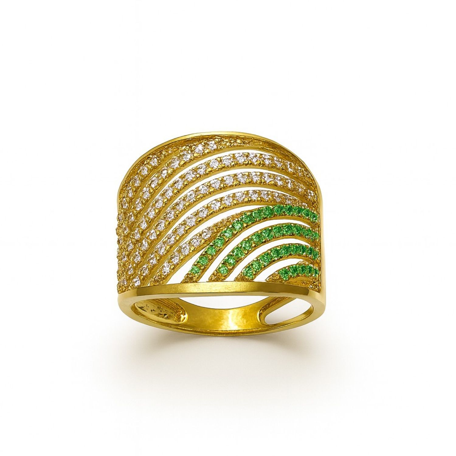 Anillo Oro Amarillo 18kt Ondas Circonitas-Esmeraldas 3