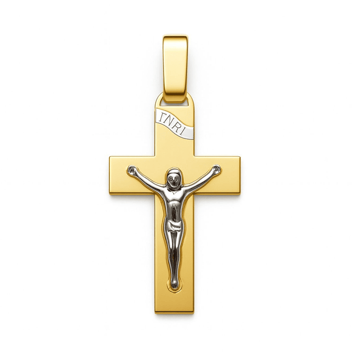 Colgante Oro Amarillo 18kt Cruz Inri Bicolor 1