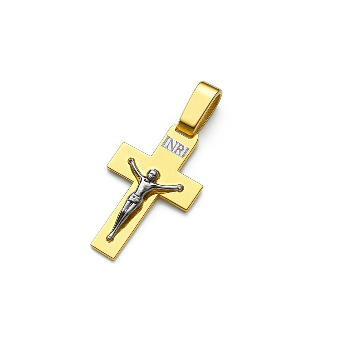 Colgante Oro Amarillo 18kt Cruz Inri Bicolor 2