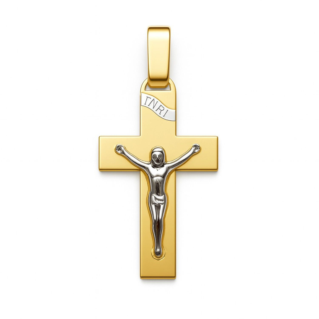 Colgante Oro Amarillo 18kt Cruz Inri Bicolor 3