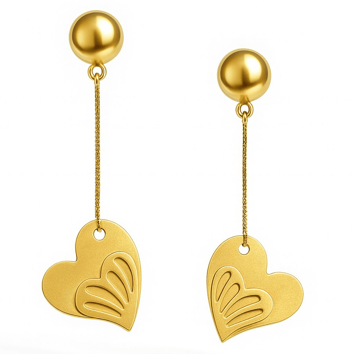 Aros Oro Amarillo 18kt Corazones Colgantes 1