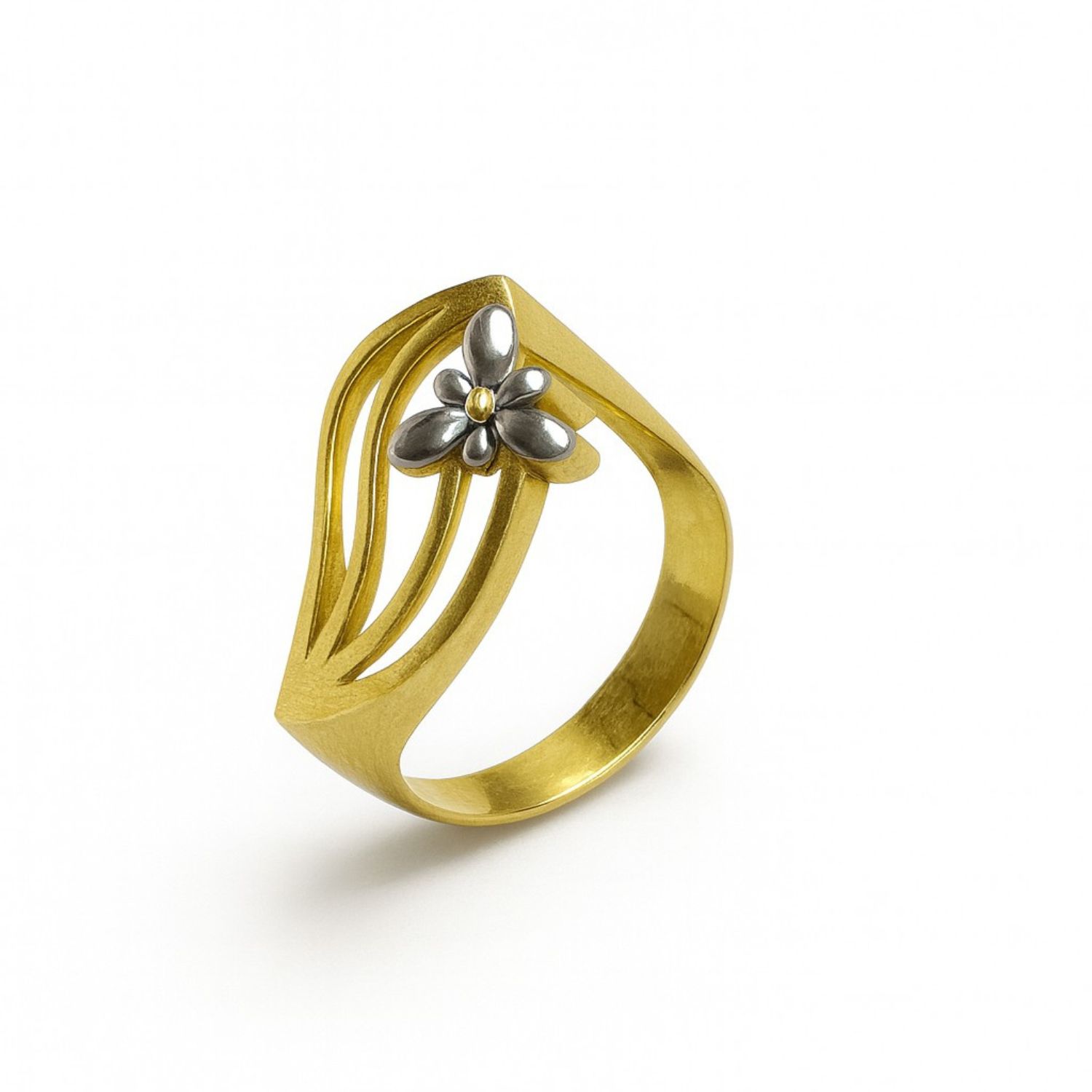 Anillo Oro Amarillo 18kt Flor Bicolor 1