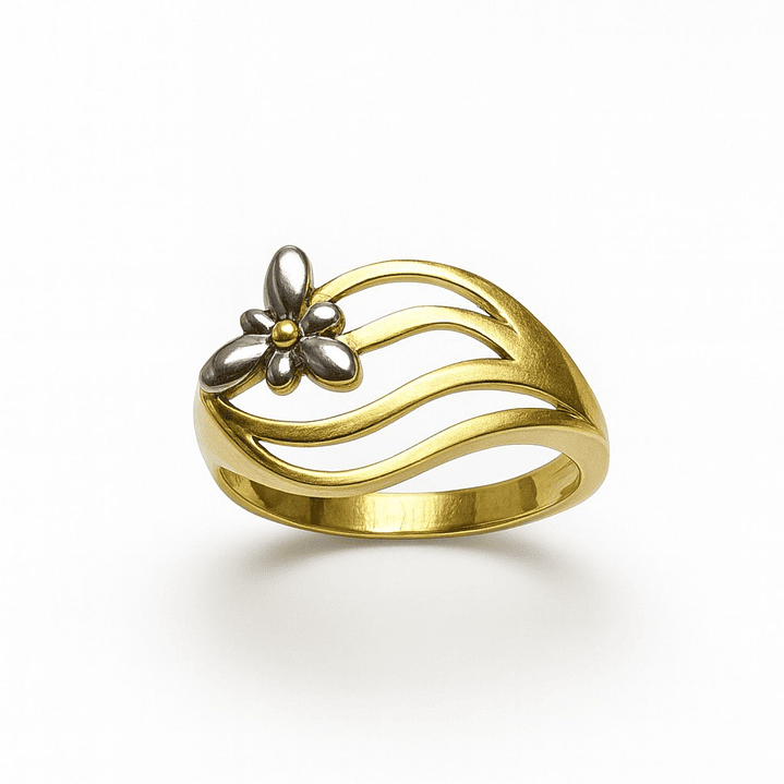 Anillo Oro Amarillo 18kt Flor Bicolor 2