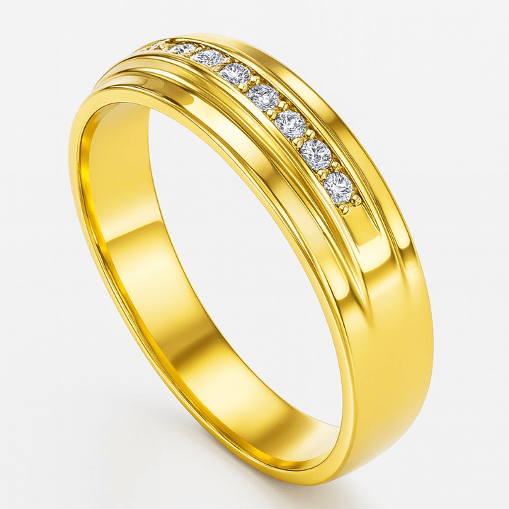 Anillo Oro Amarillo 18Kt Medio Cintillo Circonitas 2