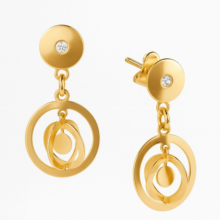 Aros Oro Amarillo 18kt Circonita Doble Circulo 1