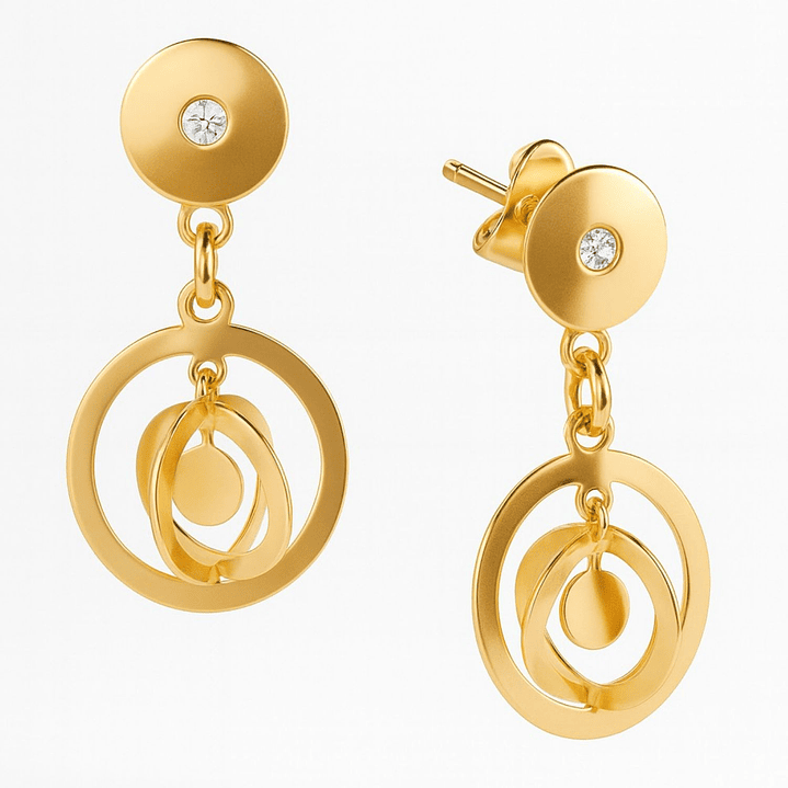 Aros Oro Amarillo 18kt Circonita Doble Circulo 2