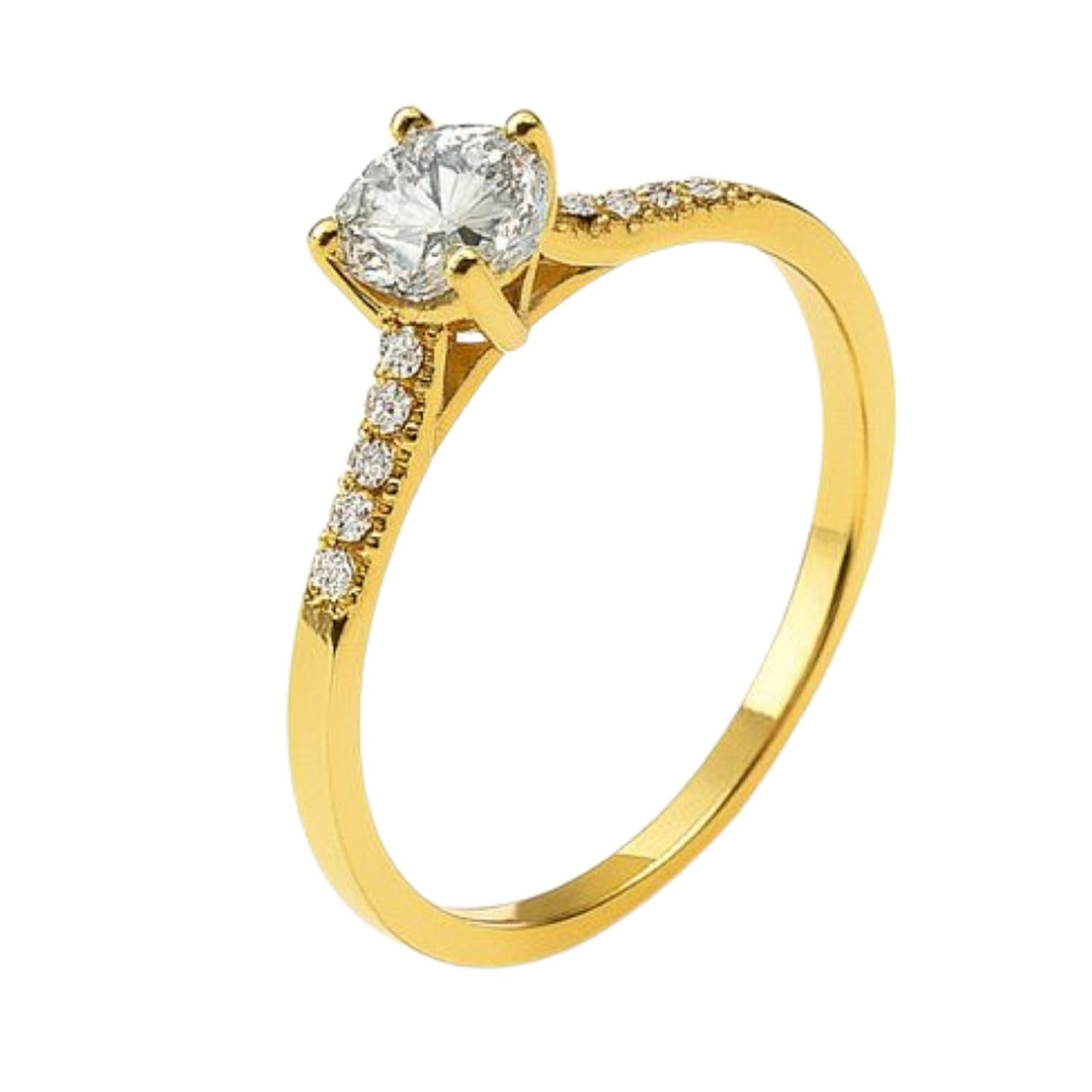 Anillo Oro Amarillo 18kt Circonita Central 5MM cuatro grifas 2