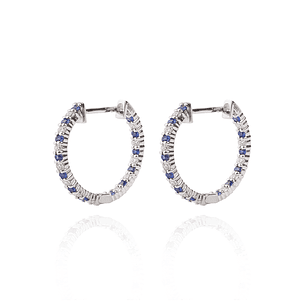Aros  Argolla de Oro Blanco 18kt Diamantes Zafiro