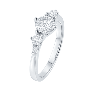 Anillo Oro Blanco 18kt Trilogía Clásica Circonita