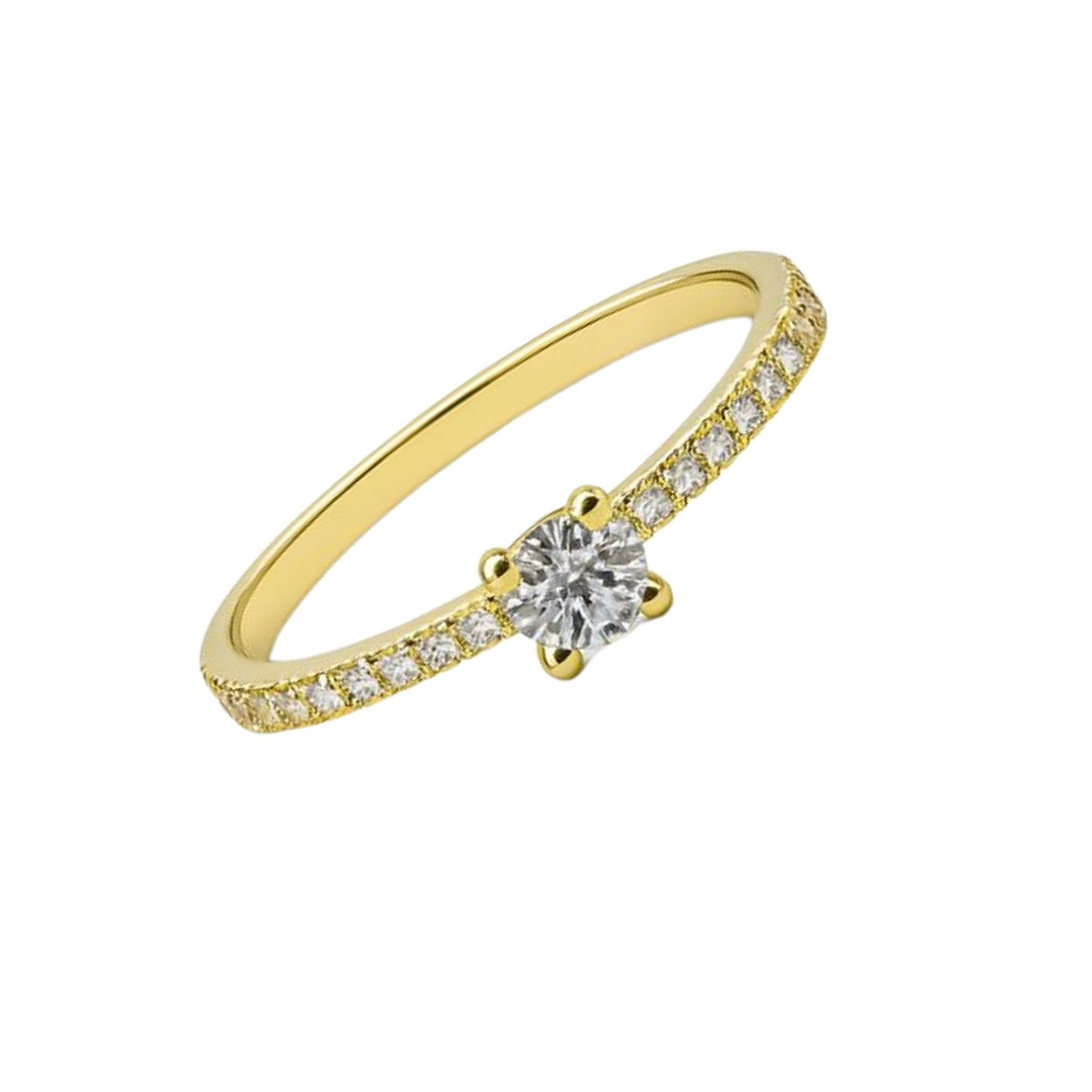 Anillo Oro Amarillo 14kt Circonita Central 4MM cuatro grifas 2