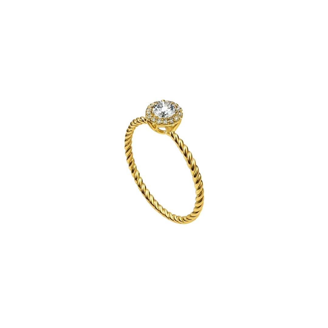 Anillo Oro Amarillo 14kt Trenzado Roseta Circonita 1