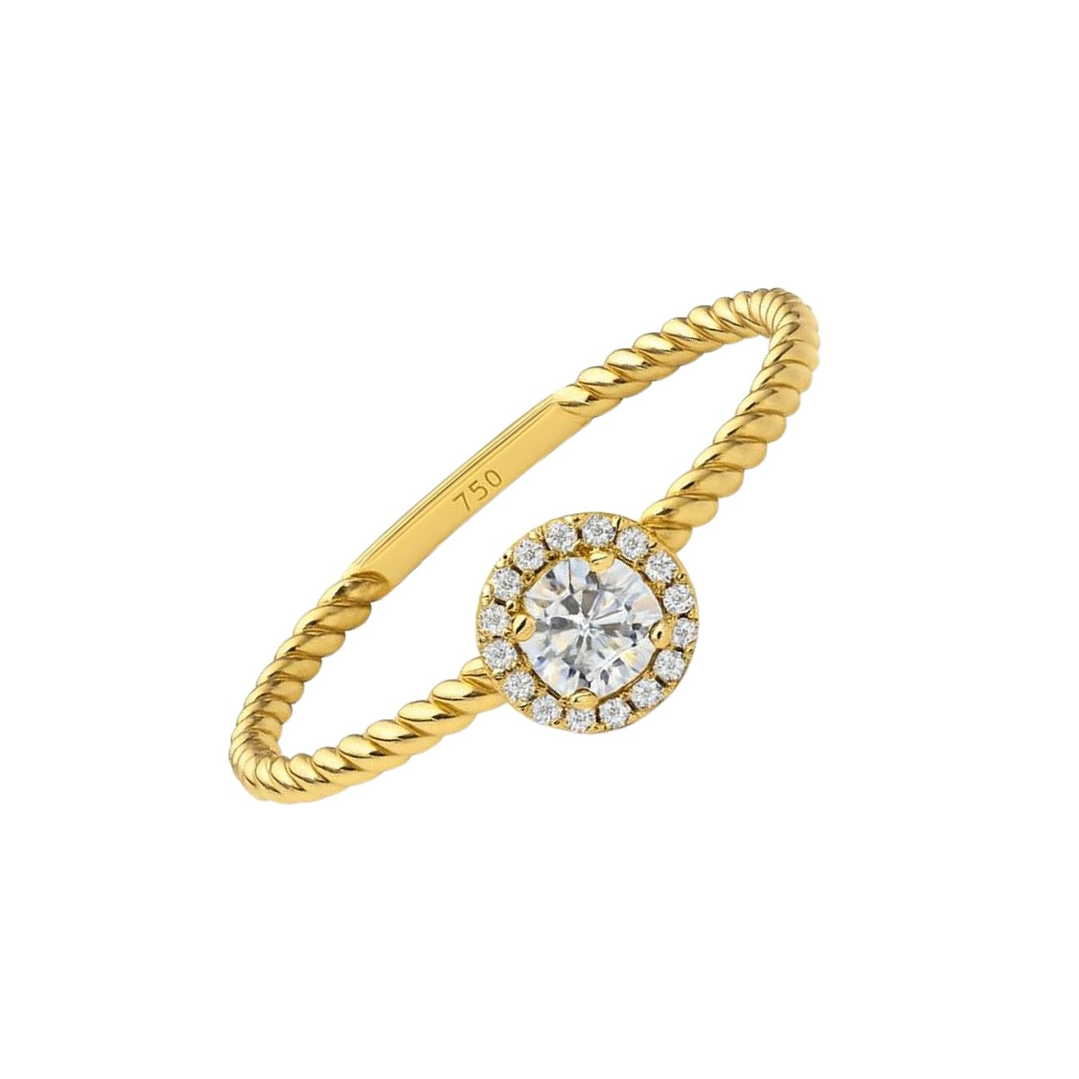 Anillo Oro Amarillo 14kt Trenzado Roseta Circonita 2