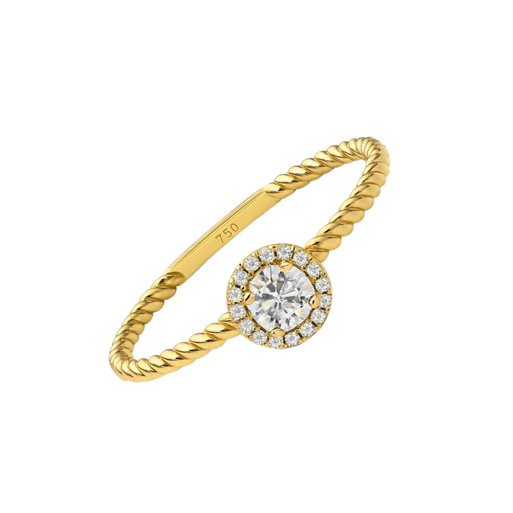 Anillo Oro Amarillo 14kt Trenzado Roseta Circonita 2