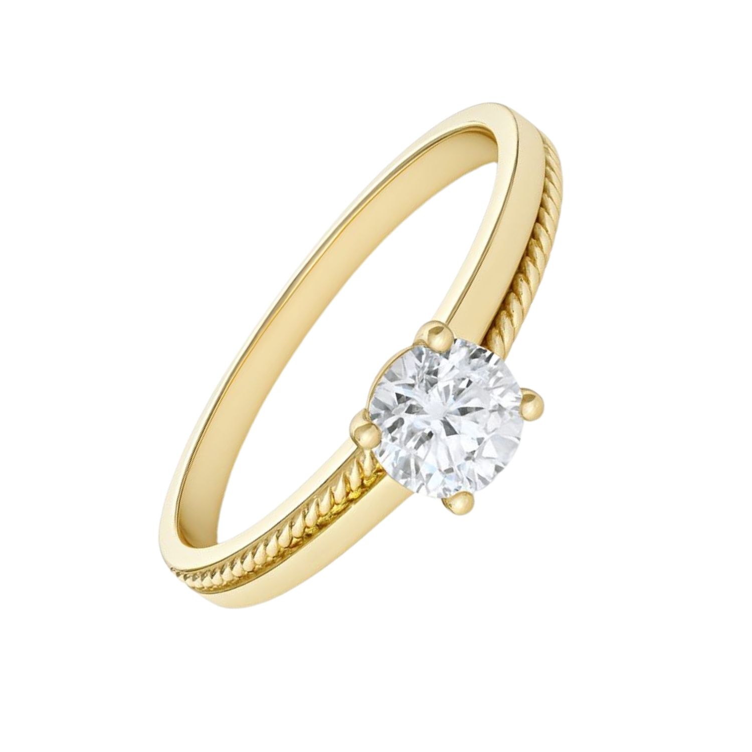 Anillo Oro Amarillo 14kt Biselado Circonita Central 5MM 2