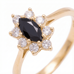 Anillo Oro 18kt Platino Roseta Marquise Circonitas