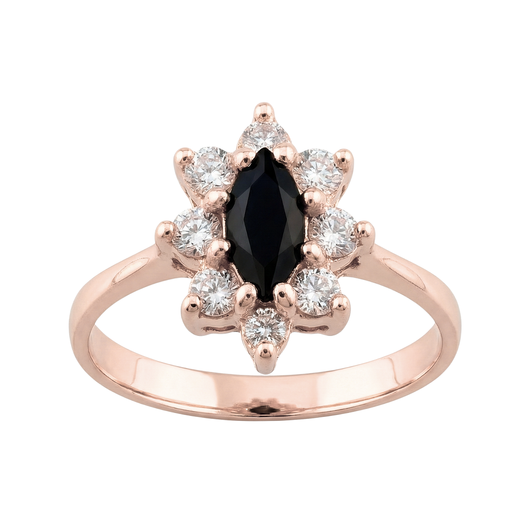 Anillo Oro 18kt Platino Roseta Marquise Circonitas 9